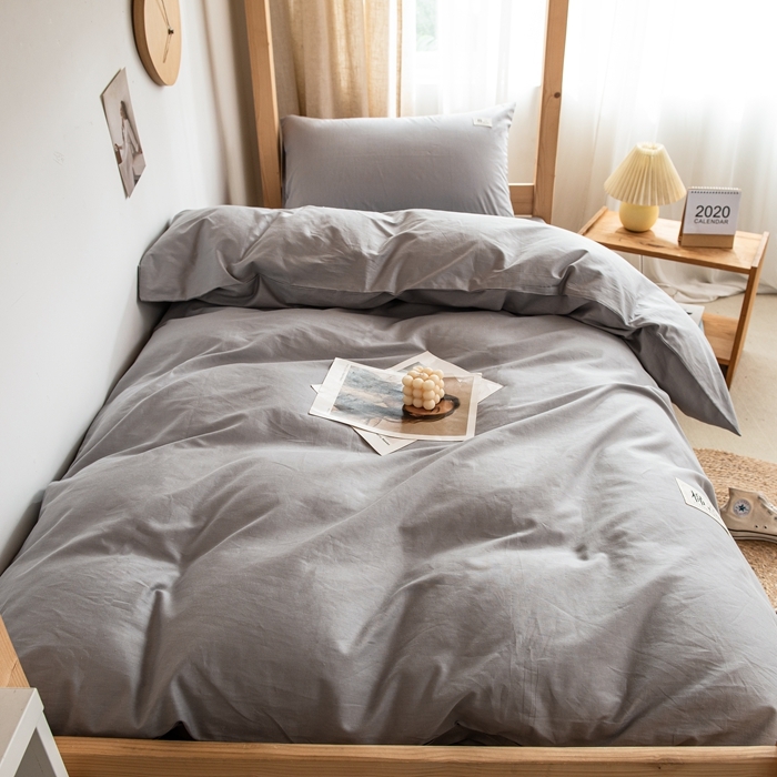 91家纺网 家纺一手货源 找家纺 杜先生 2023新款全棉学生宿舍上下铺色拼系列三件套 浅灰