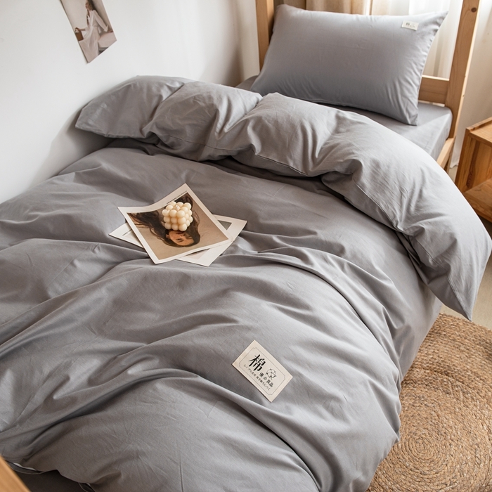 91家纺网 家纺一手货源 找家纺 杜先生 2023新款全棉学生宿舍上下铺色拼系列三件套 浅灰