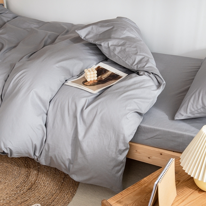 91家纺网 家纺一手货源 找家纺 杜先生 2023新款全棉学生宿舍上下铺色拼系列三件套 浅灰