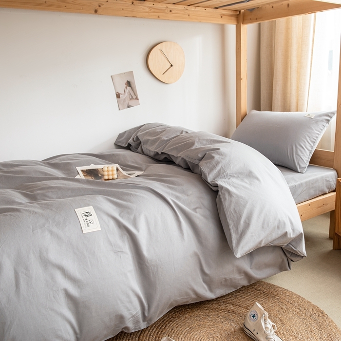 91家纺网 家纺一手货源 找家纺 杜先生 2023新款全棉学生宿舍上下铺色拼系列三件套 浅灰