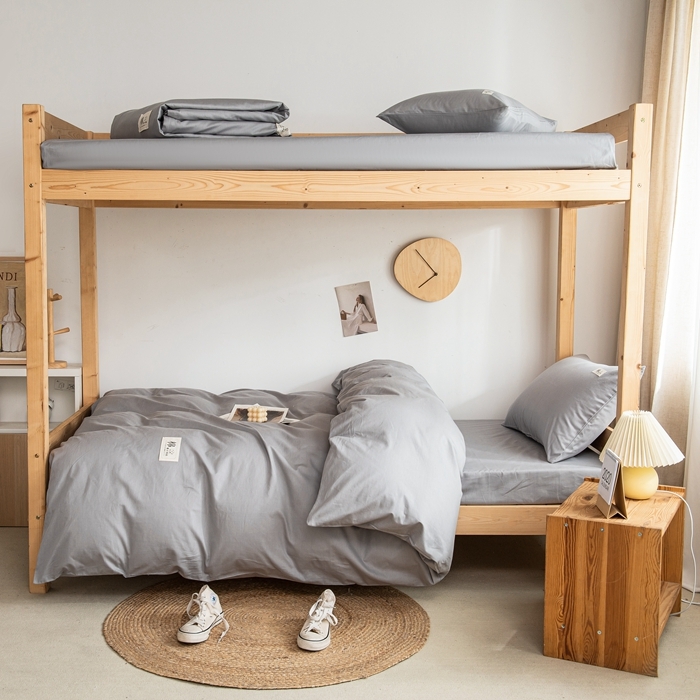 91家纺网 家纺一手货源 找家纺 杜先生 2023新款全棉学生宿舍上下铺色拼系列三件套 浅灰