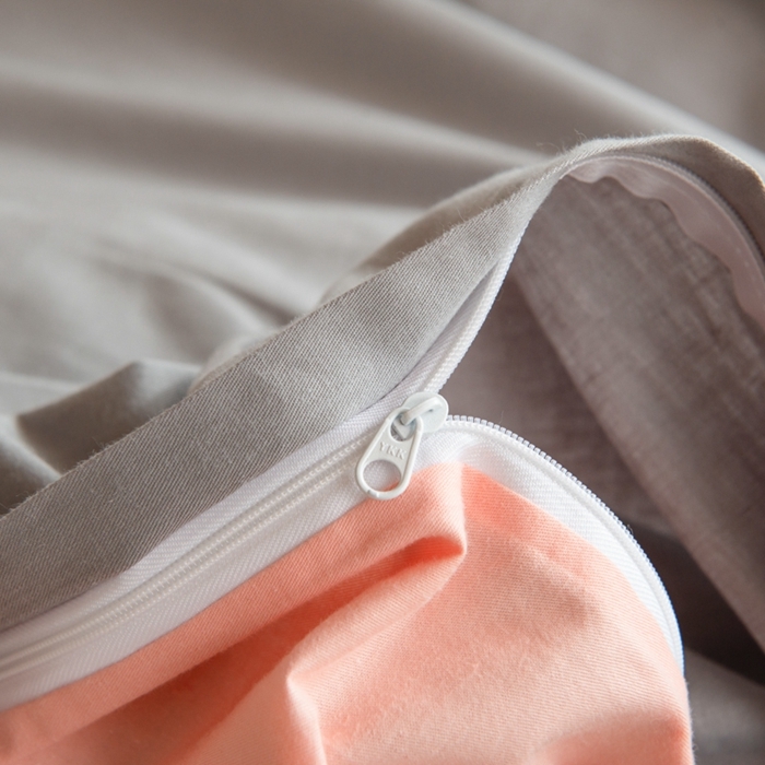 91家纺网 家纺一手货源 找家纺 杜先生 2023新款全棉学生宿舍上下铺色拼系列三件套 浅灰-初恋粉