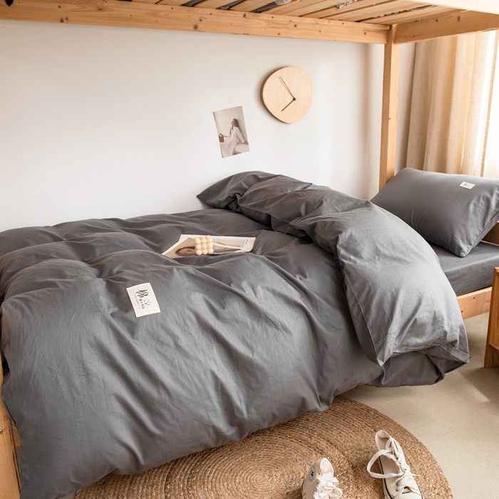 91家纺网 家纺一手货源 找家纺 杜先生 2023新款全棉学生宿舍上下铺色拼系列三件套 深灰