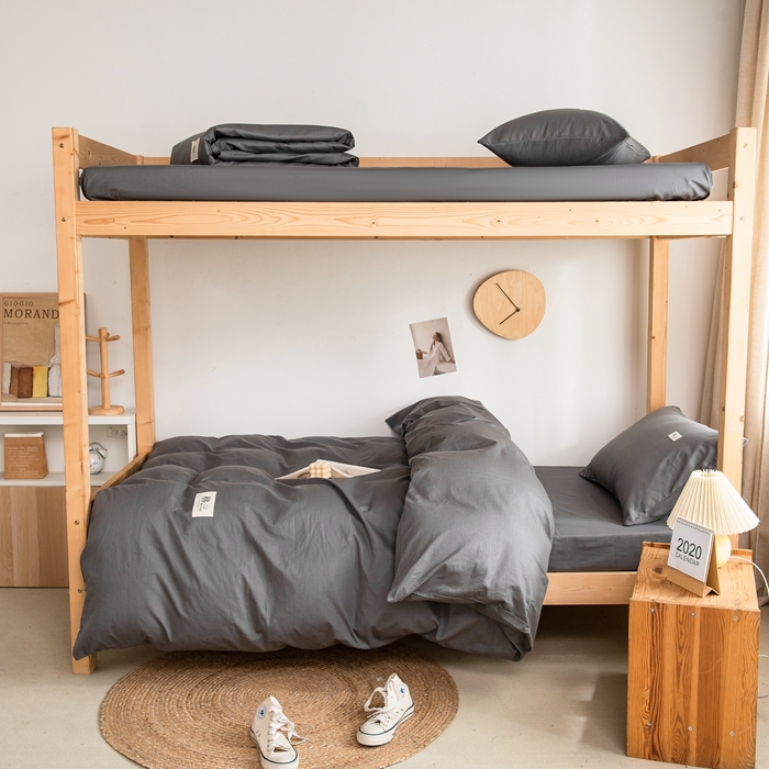 91家纺网 家纺一手货源 找家纺 杜先生 2023新款全棉学生宿舍上下铺色拼系列三件套 深灰