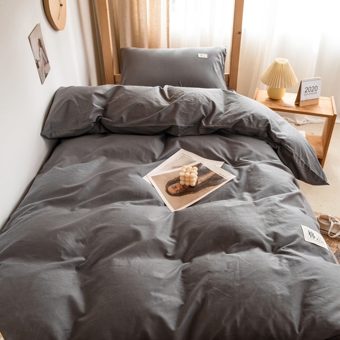 91家纺网 家纺一手货源 找家纺 杜先生 2023新款全棉学生宿舍上下铺色拼系列三件套 深灰