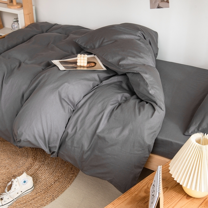 91家纺网 家纺一手货源 找家纺 杜先生 2023新款全棉学生宿舍上下铺色拼系列三件套 深灰