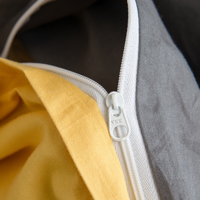 91家纺网 家纺一手货源 找家纺 杜先生 2023新款全棉学生宿舍上下铺色拼系列三件套 深灰-姜黄