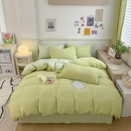 91家纺网 家纺一手货源 找家纺 雅居纺 2022新款全棉13372泡泡纱四件套 泡泡纱清新绿