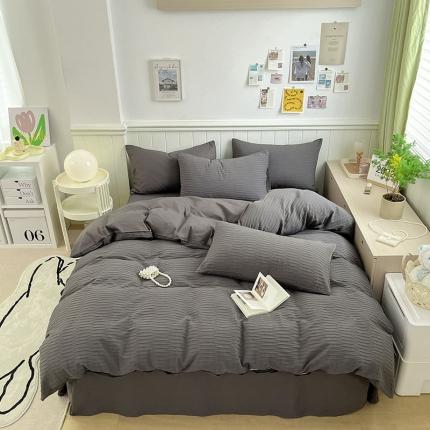 雅居纺 2022新款全棉13372泡泡纱四件套 泡泡纱黑茶