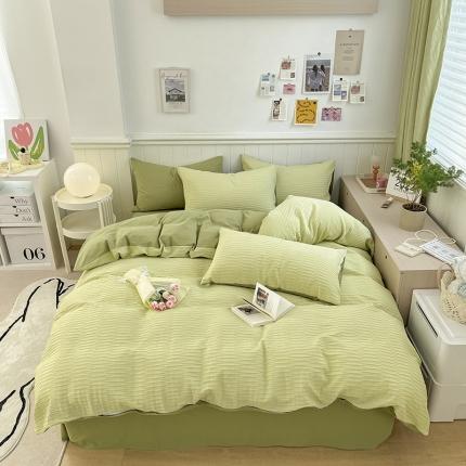 雅居纺 2022新款全棉13372泡泡纱四件套 泡泡纱牛油果绿