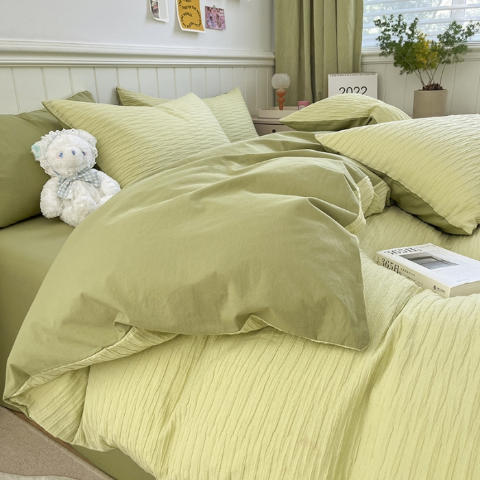 91家纺网 家纺一手货源 找家纺 雅居纺 2022新款全棉13372泡泡纱四件套 泡泡纱牛油果绿