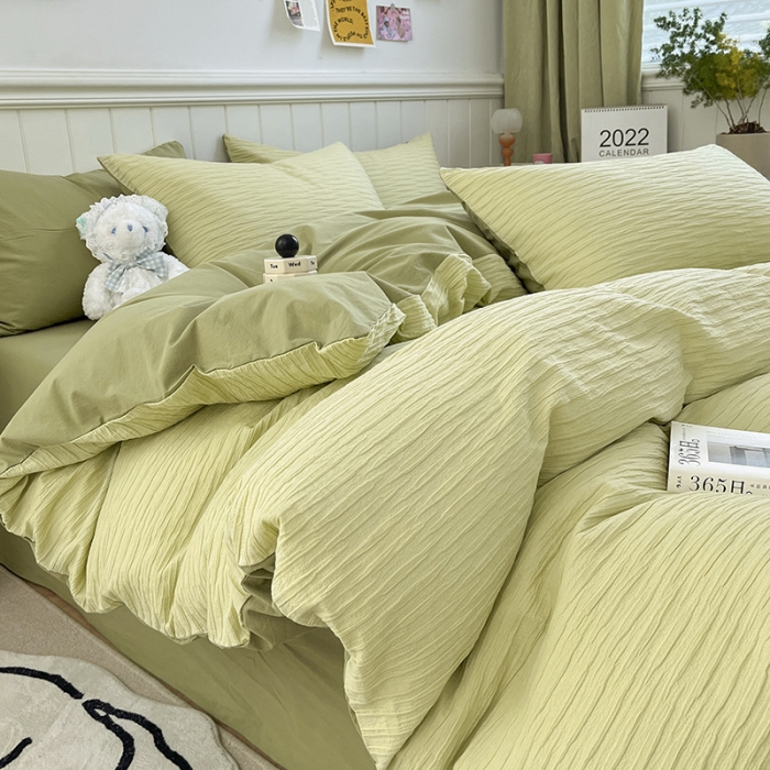 91家纺网 家纺一手货源 找家纺 雅居纺 2022新款全棉13372泡泡纱四件套 泡泡纱牛油果绿