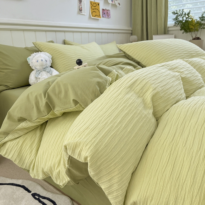 91家纺网 家纺一手货源 找家纺 雅居纺 2022新款全棉13372泡泡纱四件套 泡泡纱牛油果绿