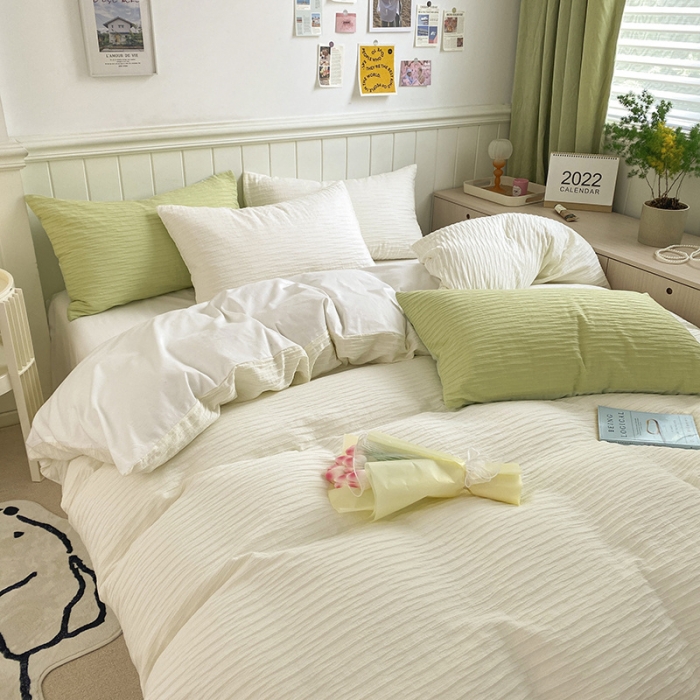 91家纺网 家纺一手货源 找家纺 雅居纺 2022新款全棉13372泡泡纱四件套 泡泡纱云朵白