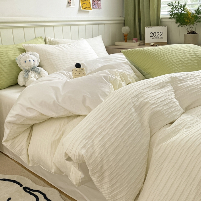 91家纺网 家纺一手货源 找家纺 雅居纺 2022新款全棉13372泡泡纱四件套 泡泡纱云朵白