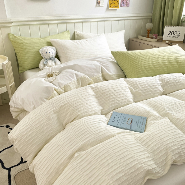 91家纺网 家纺一手货源 找家纺 雅居纺 2022新款全棉13372泡泡纱四件套 泡泡纱云朵白