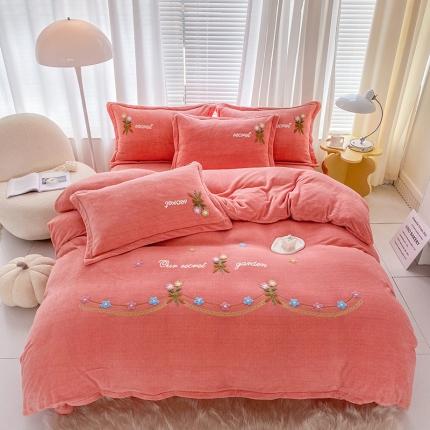 91家纺网 家纺一手货源 找家纺 云锦22新款肌理纹高克重200克牛奶绒毛巾绣四件套花开朵朵玉