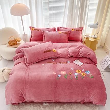 91家纺网 家纺一手货源 找家纺 云锦22新肌理纹高克重200克牛奶绒毛巾绣四件套向阳花开豆沙