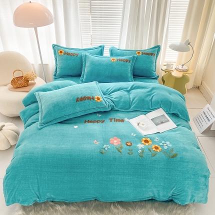 91家纺网 家纺一手货源 找家纺 云锦22新肌理纹高克重200克牛奶绒毛巾绣四件套向阳花开孔蓝