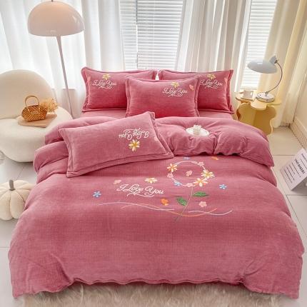 91家纺网 家纺一手货源 找家纺 云锦22新肌理纹高克重200克牛奶绒毛巾绣四件套一帘幽梦豆沙