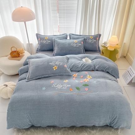 91家纺网 家纺一手货源 找家纺 云锦22新款肌理纹高克重200克牛奶绒毛巾绣四件套一帘幽梦灰