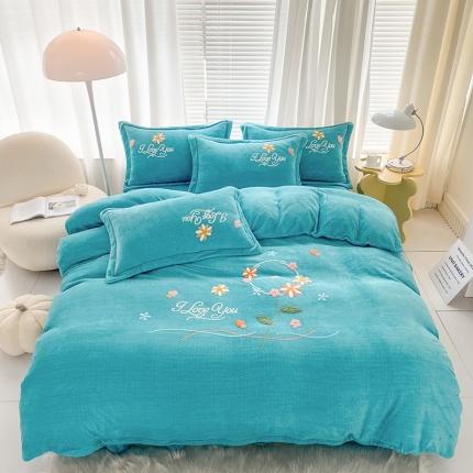 91家纺网 家纺一手货源 找家纺 云锦22新肌理纹高克重200克牛奶绒毛巾绣四件套一帘幽梦孔蓝