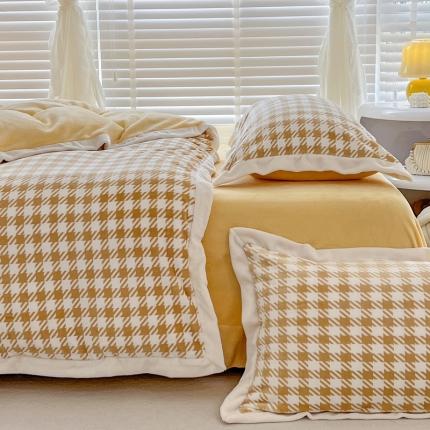 91家纺网 家纺一手货源 找家纺 （总）忆生活 2023秋冬新款宽边简约风牛奶绒四件套