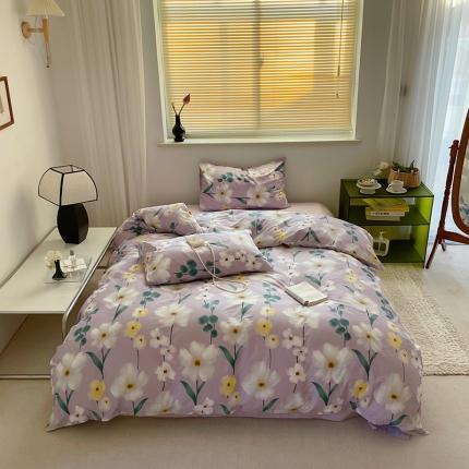 91家纺网 家纺一手货源 找家纺 窝米 2022秋季新品全棉13370花卉系列四件套 伊洛紫
