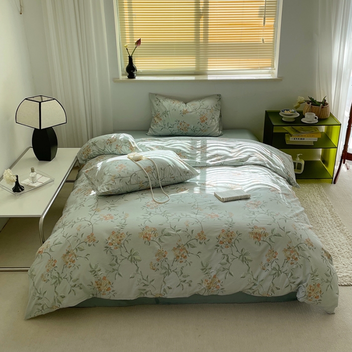 91家纺网 家纺一手货源 找家纺 窝米 2022秋季新品全棉13370花卉系列四件套 蓝琳