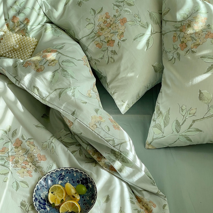 91家纺网 家纺一手货源 找家纺 窝米 2022秋季新品全棉13370花卉系列四件套 蓝琳