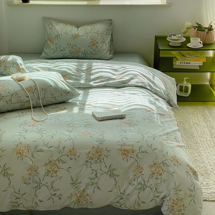 91家纺网 家纺一手货源 找家纺 窝米 2022秋季新品全棉13370花卉系列四件套 蓝琳