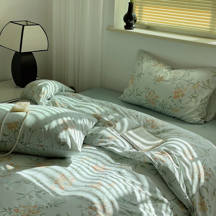 91家纺网 家纺一手货源 找家纺 窝米 2022秋季新品全棉13370花卉系列四件套 蓝琳