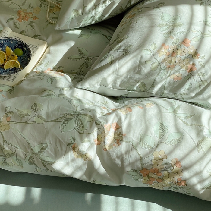 91家纺网 家纺一手货源 找家纺 窝米 2022秋季新品全棉13370花卉系列四件套 蓝琳