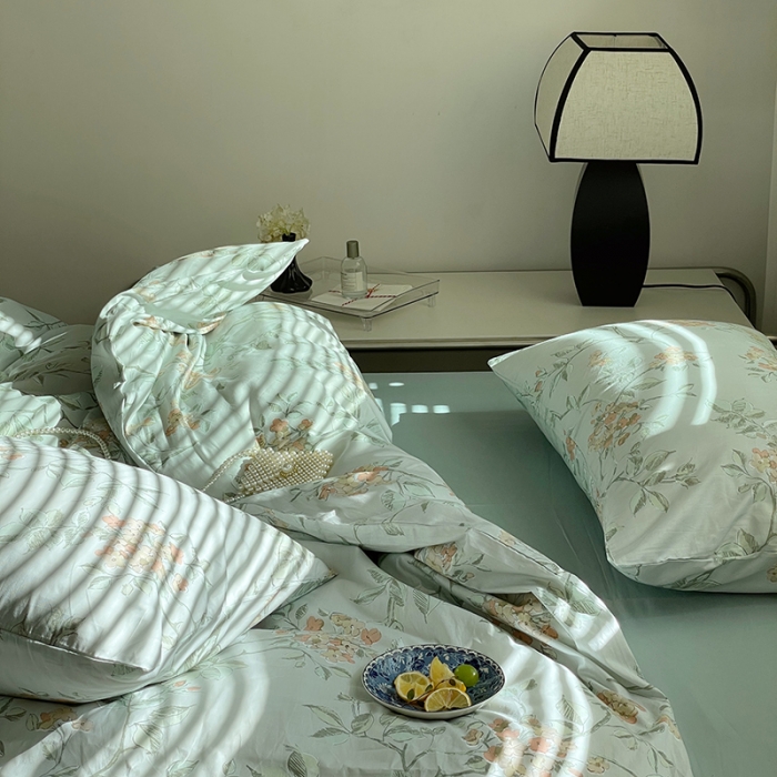 91家纺网 家纺一手货源 找家纺 窝米 2022秋季新品全棉13370花卉系列四件套 蓝琳