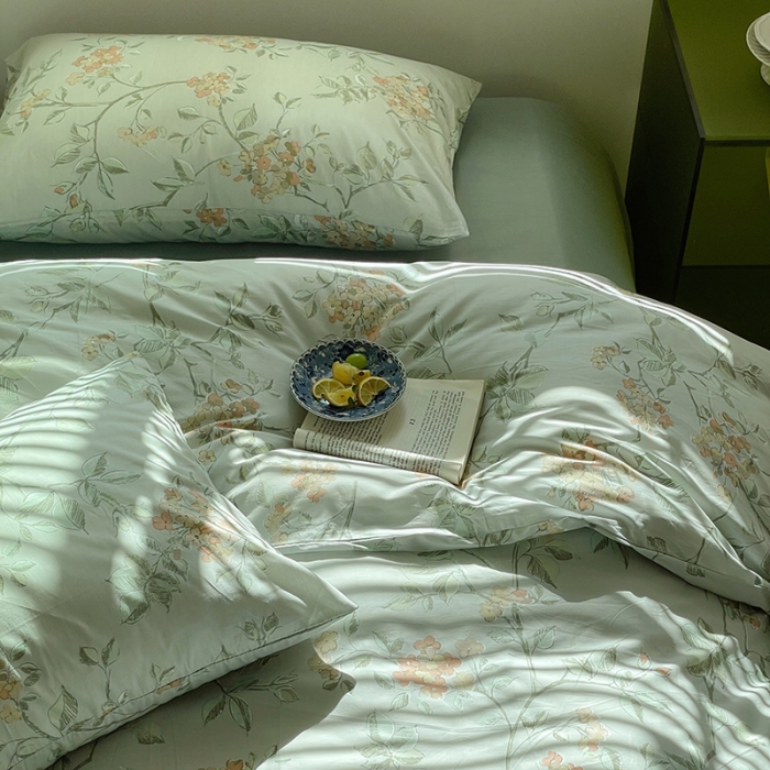 91家纺网 家纺一手货源 找家纺 窝米 2022秋季新品全棉13370花卉系列四件套 蓝琳