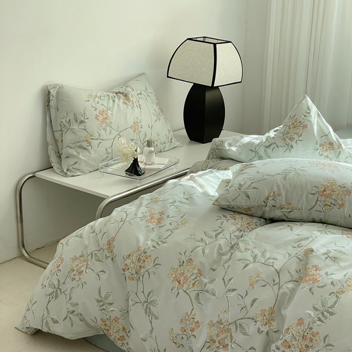 91家纺网 家纺一手货源 找家纺 窝米 2022秋季新品全棉13370花卉系列四件套 蓝琳