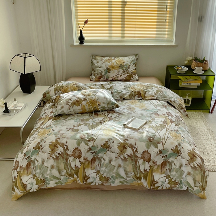 91家纺网 家纺一手货源 找家纺 窝米 2022秋季新品全棉13370花卉系列四件套 疏影