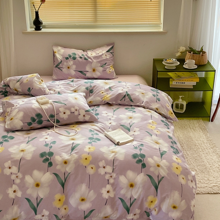 91家纺网 家纺一手货源 找家纺 窝米 2022秋季新品全棉13370花卉系列四件套 伊洛紫