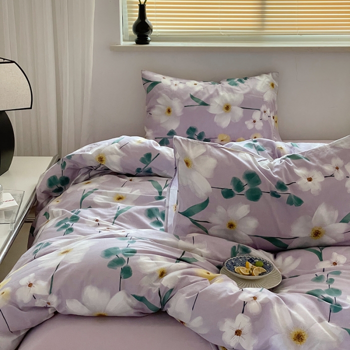 91家纺网 家纺一手货源 找家纺 窝米 2022秋季新品全棉13370花卉系列四件套 伊洛紫