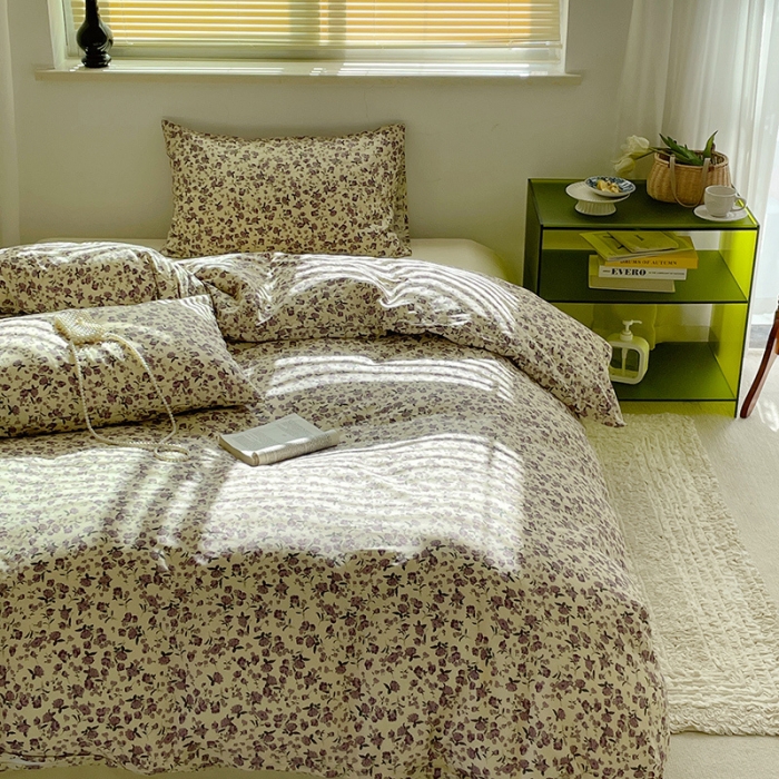 91家纺网 家纺一手货源 找家纺 窝米 2022秋季新品全棉13370花卉系列四件套 紫藤