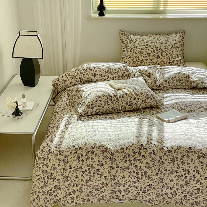 91家纺网 家纺一手货源 找家纺 窝米 2022秋季新品全棉13370花卉系列四件套 紫藤