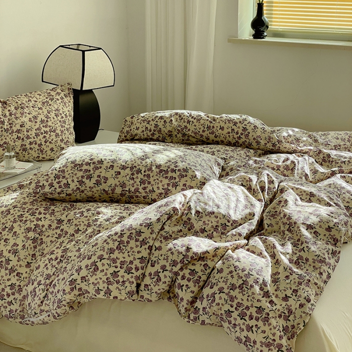 91家纺网 家纺一手货源 找家纺 窝米 2022秋季新品全棉13370花卉系列四件套 紫藤