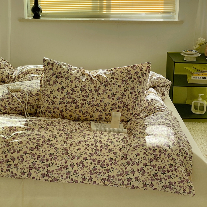 91家纺网 家纺一手货源 找家纺 窝米 2022秋季新品全棉13370花卉系列四件套 紫藤