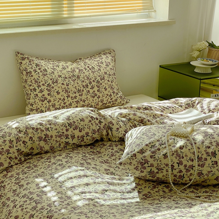 91家纺网 家纺一手货源 找家纺 窝米 2022秋季新品全棉13370花卉系列四件套 紫藤