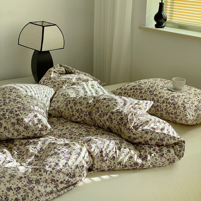 91家纺网 家纺一手货源 找家纺 窝米 2022秋季新品全棉13370花卉系列四件套 紫藤