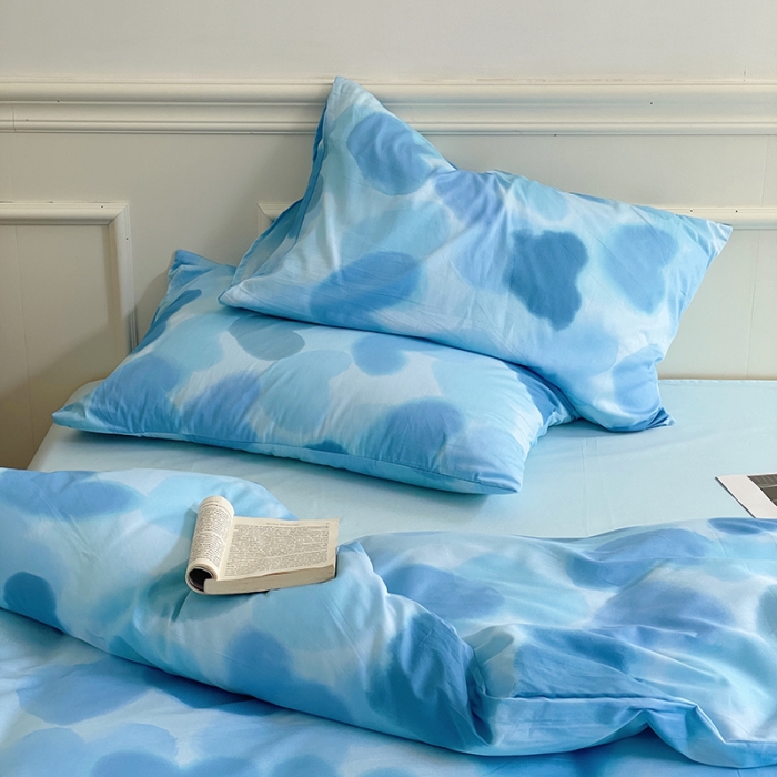 91家纺网 家纺一手货源 找家纺 窝米 2022秋季新品全棉13370简约风系列四件套 莲娜蓝