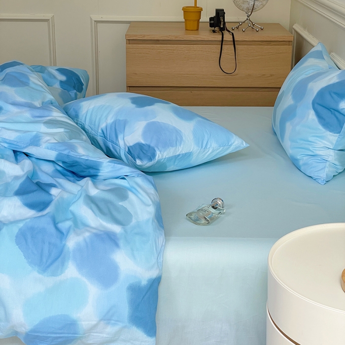 91家纺网 家纺一手货源 找家纺 窝米 2022秋季新品全棉13370简约风系列四件套 莲娜蓝