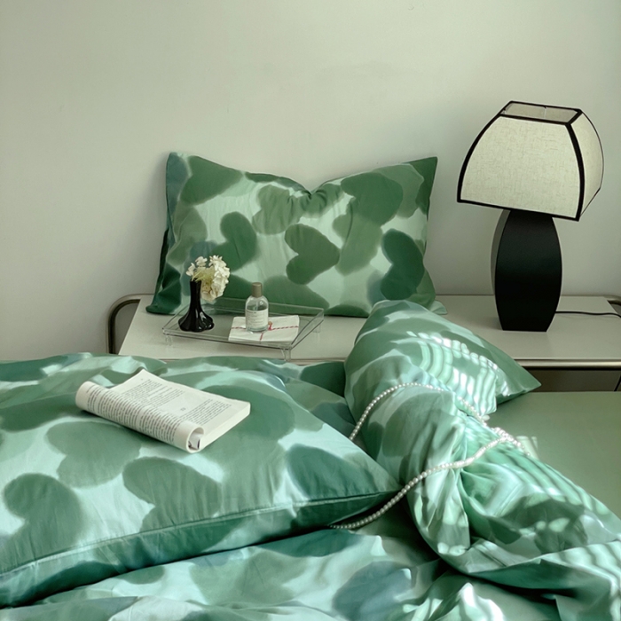 91家纺网 家纺一手货源 找家纺 窝米 2022秋季新品全棉13370简约风系列四件套 莲娜绿
