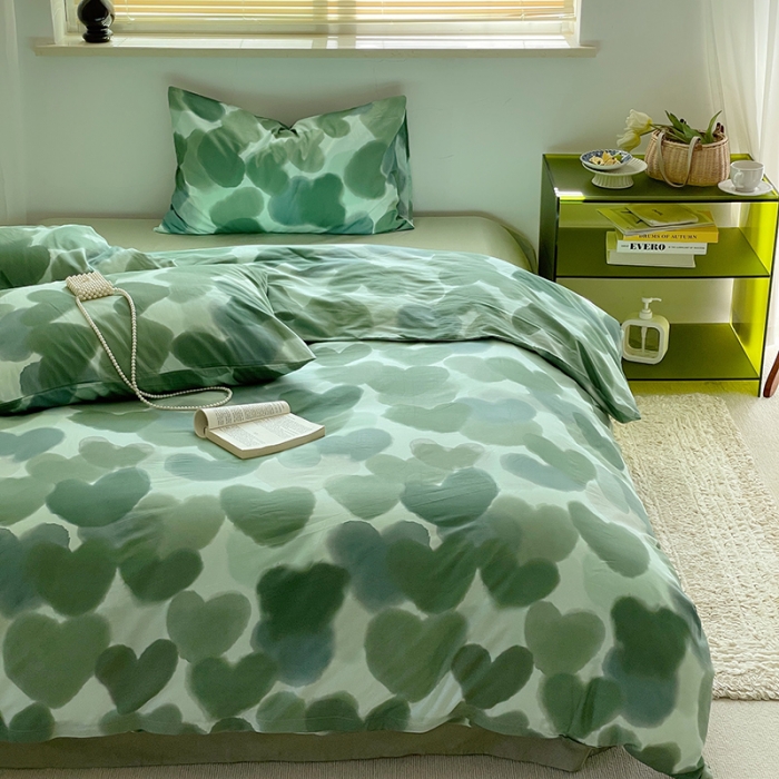 91家纺网 家纺一手货源 找家纺 窝米 2022秋季新品全棉13370简约风系列四件套 莲娜绿