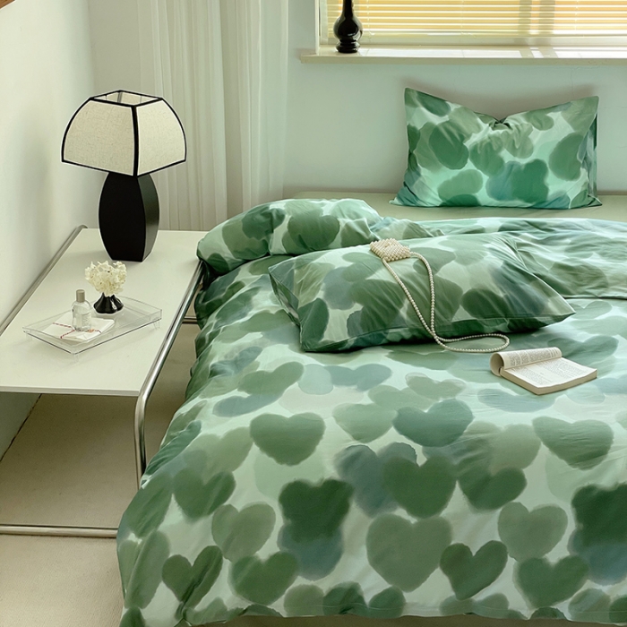 91家纺网 家纺一手货源 找家纺 窝米 2022秋季新品全棉13370简约风系列四件套 莲娜绿